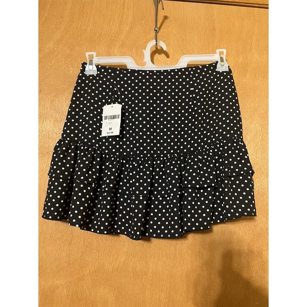 Forever 21 Womens Black White Polka Dot Fit Flare Skirt Size M
